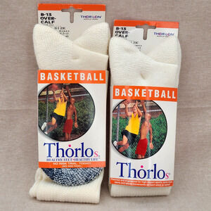 B13 Mens 9 12.5 Thorlos Unisex Basketball Thick Padded Over The Calf Socks White